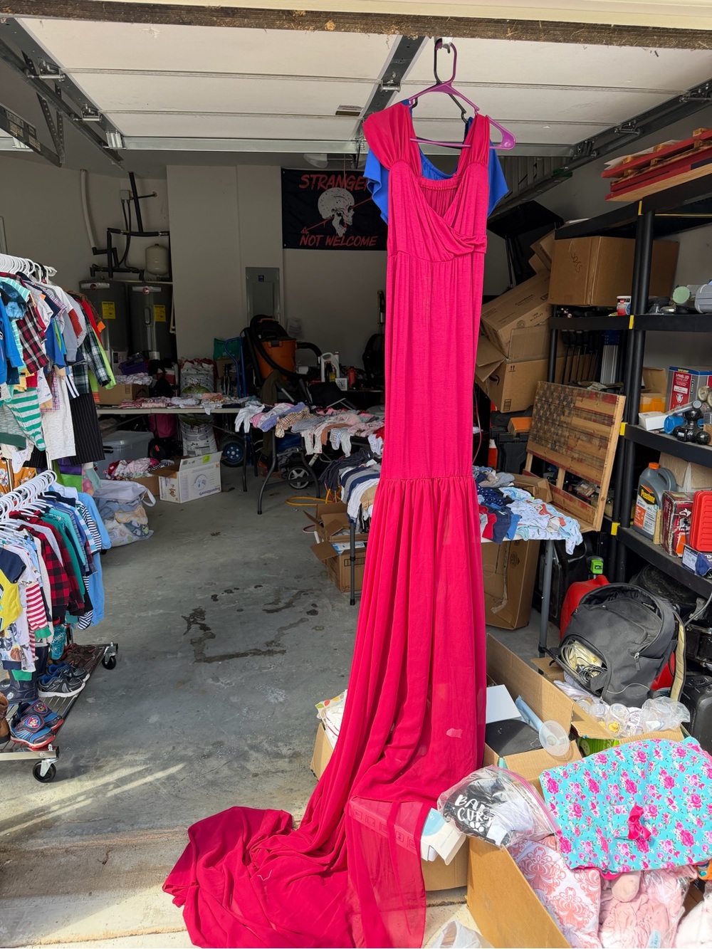 Red Maxi Dress with Dramatic Train great for photo shoots